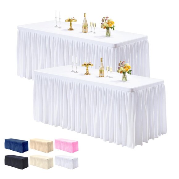 Other - 2-Pack 6ft Stretch Tablecloths with Ruffle Skirts, Wrinkle Resistant